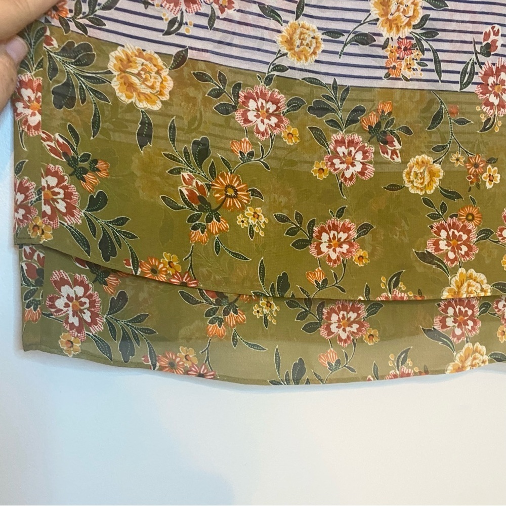 CAbi Blue and Green Floral Striped Blouse - Picture 5 of 7